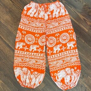Orange Elephant Print Harem Pants